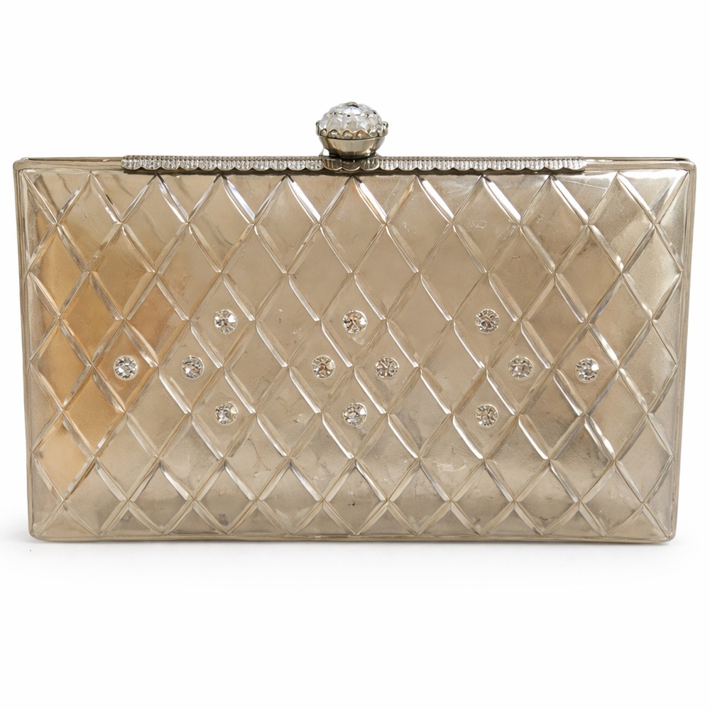 Vintage 1950s Clear Lucite Rhinestone Clutch Evening Bag Silver Frame